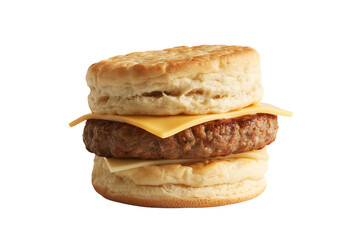 Sausage and Cheese Biscuit Sandwich on Transparent Background