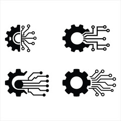 Gear and Circuit Technology Icon Set – Industry 4.0 AI Vector Design