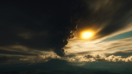Fototapeta premium Volcanic eruption against dramatic cloudy sky
