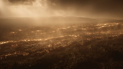 Golden ocean under a cloudy sky