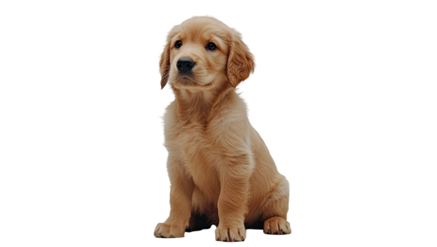 Adorable golden retriever puppy, sitting attentively