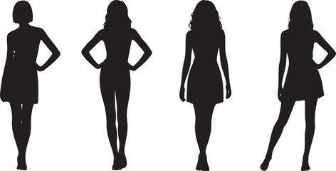 Four Female Silhouettes in Dresses Posing in Different Styles