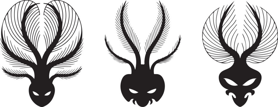 Three Abstract Black Silhouettes of Fantasy Creatures