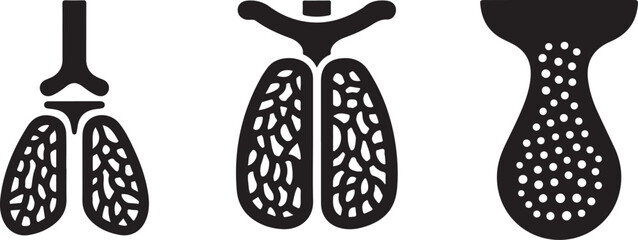 Three Abstract Lungs Icon Set Black and White