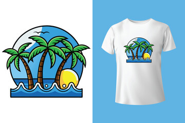 Bohemian Beach Shirt Vector – Dreamy Island Vibes and Waves, Sunset Palm Beach T-Shirt Art – Retro Summer Surf Illustration, Vintage Island T-Shirt Design – Sun, Sea, and Solitude Graphic.