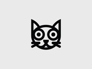 Obraz premium Funny Minimalist Cat Face with Big Eyes, Whiskers, and Ears on Transparent Background