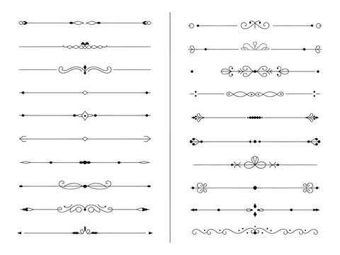 Elegant Black Calligraphic Dividers on Transparent Background Vintage Lines Design