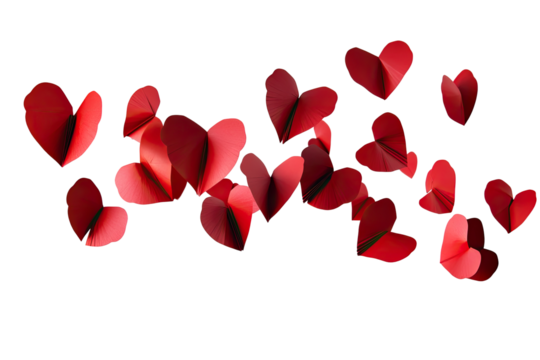 Red heart confetti against black background
