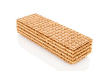 Several chocolate wafers, macro, isolated on white background.