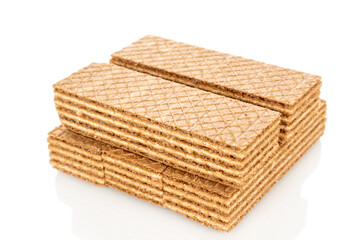 Several chocolate wafers, macro, isolated on white background.
