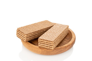 Several chocolate wafers, macro, isolated on white background.