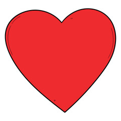 Hand drawn cartoon red heart on white background.
