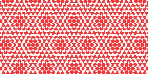 Red and White Triangle Floral Mosaic Pattern. Mosaic artistry with modern digital precision, ideal for textiles, wallpapers, or branding projects