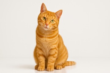 Obraz premium Orange tabby cat sitting calmly on white background