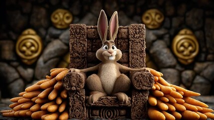 Funny rabbit on throne with carrots - Powered by Adobe