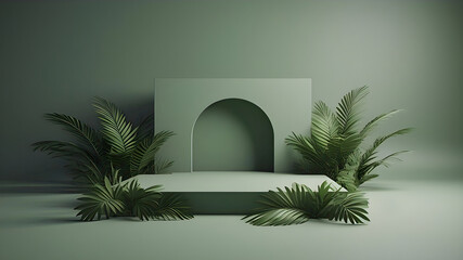 3d render minimal tropical background with an empty stage for product