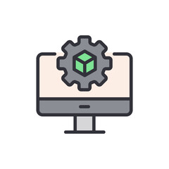 Computer Display Showing A Gear With Cube For Development Or Settings