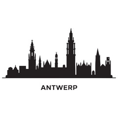 Fototapeta premium Antwerp skyline horizontal banner. Antwerp, Belgium. Vector template for your design. Vector black silhouette. with white background