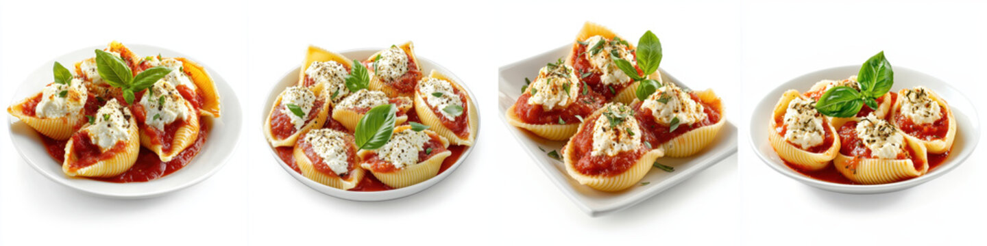 Stuffed pasta shells filled with ricotta cheese, topped with marinara sauce and fresh basil, create delicious and inviting dish