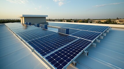 Panel junction box mounted on solar installation showing connection points between photovoltaic modules on white roof