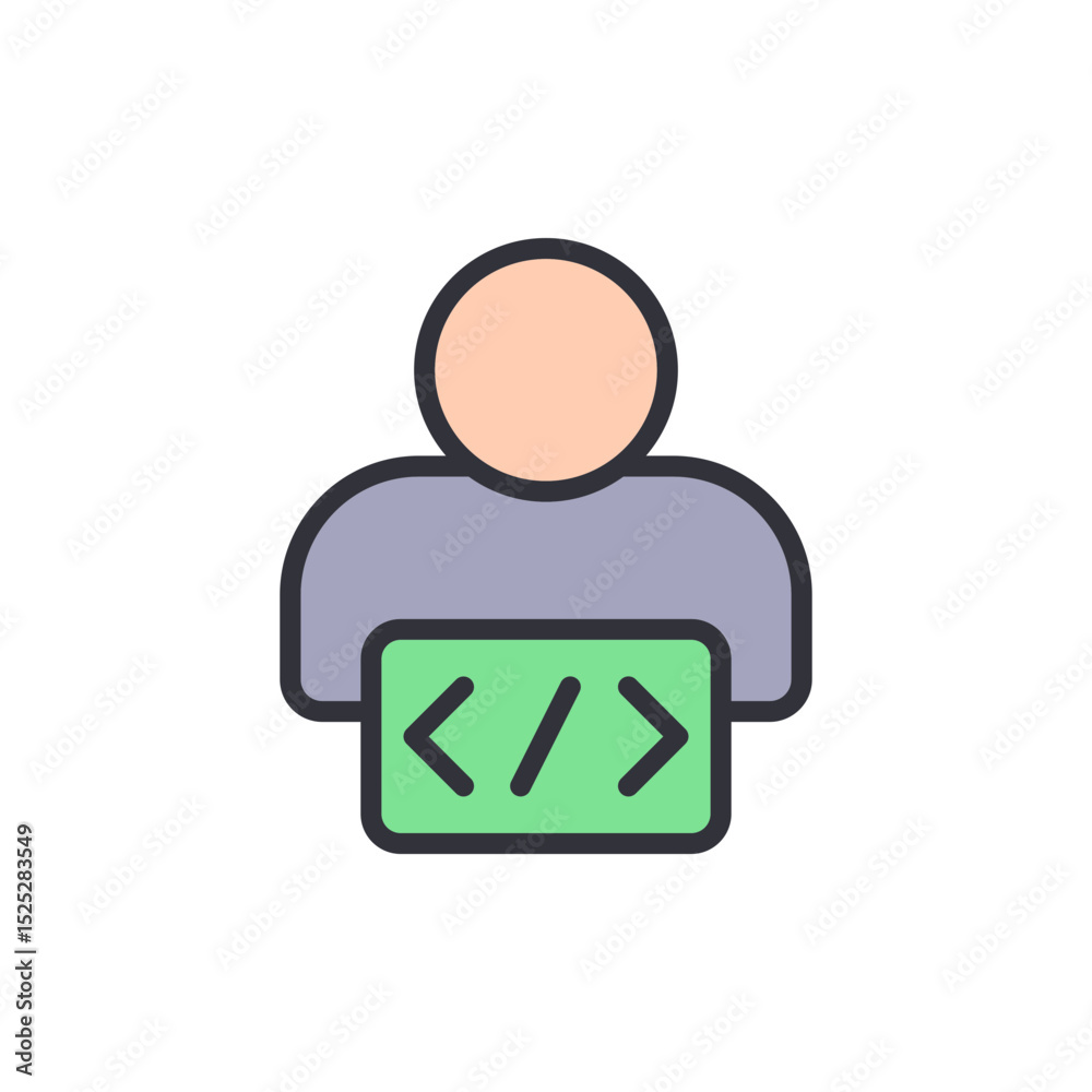 Poster stylized graphic of a coder with angle brackets on transparent layout