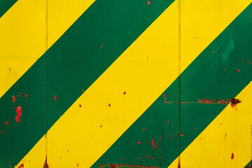 Yellow and green sheet metal background with transverse stripes