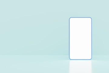 3d render of blank smartphone screen mockup on light blue pastel background, perfect for mobile UI design, product showcase, and digital branding visuals. 3d render of a modern mobile phone.