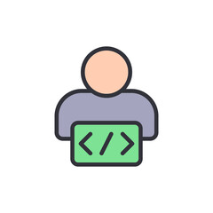 Stylized Graphic Of A Coder With Angle Brackets On Transparent Layout