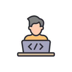 Illustration Of A Software Developer Coding On A Laptop Computer