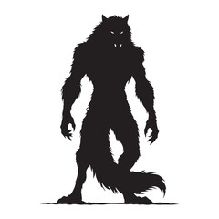 Darkened Werewolf depiction outline - werewolf silhouette - werewolf vector - silhouette of werewolf - Werewolf illustration - feral monster visual
