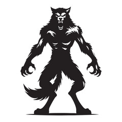 Fototapeta premium Ancient Werewolf mythical form vector - werewolf silhouette - werewolf vector - silhouette of werewolf - Werewolf illustration - apex predator icon 