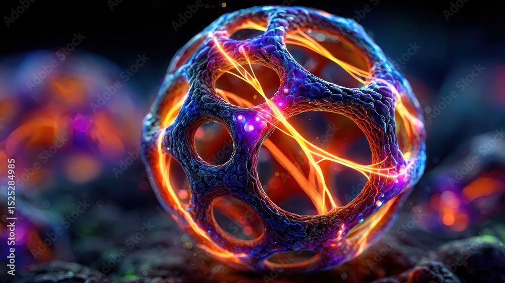 Wall mural abstract sphere with glowing energy lines and colorful patterns