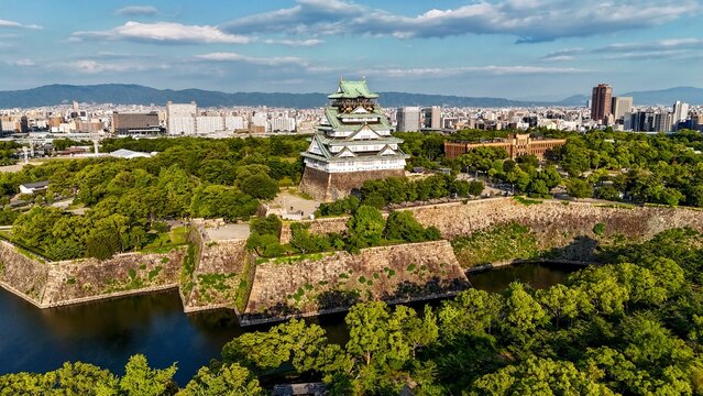 Aerial view of Osaka Castle before sunset, Japan - Powered by Adobe