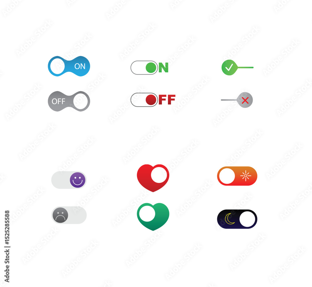 Poster vector user interface set including switches in different design variations. trending vector design 