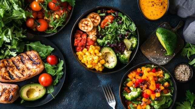 Healthy Nutrition Plan Based on BMI Categories with Colorful Salads