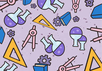 Seamless Pattern of Science and School Tools – Cute Cartoon Education Background