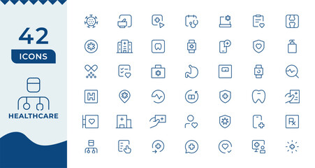 Medicine and Health care flat icons. minimal thin line web icon set. Outline icons collection