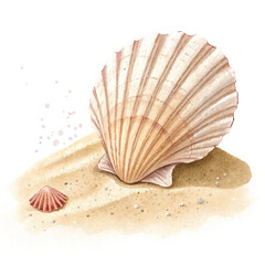 Seashells on a summer beach, showcasing their natural beauty and unique patterns as isolated marine objects