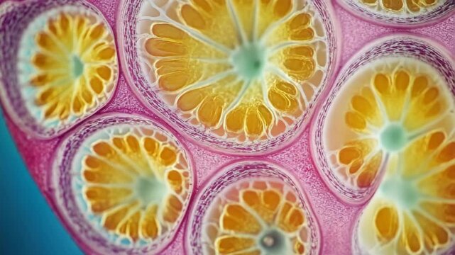 abstract fractal background, orange anemone, bacteria cell phone, yellow virus cell, sperm and egg, abstract fractal background, bacteria and microscope, 3d rendered illustration of a human sperm, red