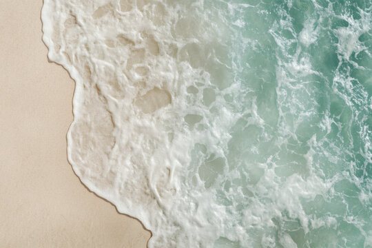 Aerial View of Turquoise Waves Washing Sandy Beach