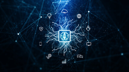 Artificial Intelligence System Driven by Big Data Analytics via a connected digital network, representing intelligent automation, cloud infrastructure, and advanced data systems.