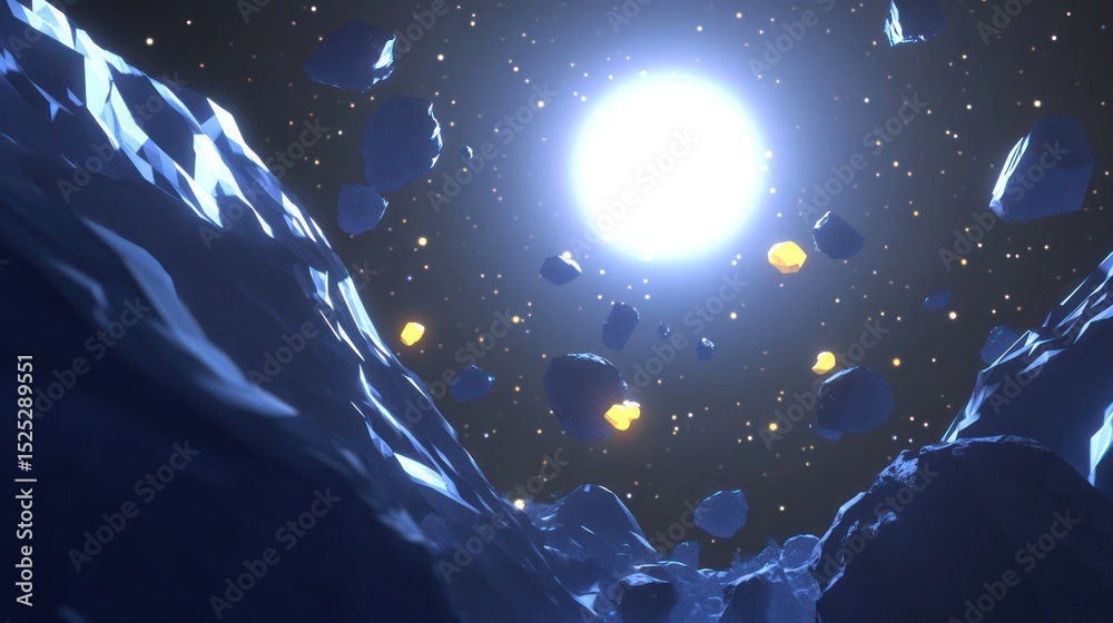 Canvas Prints celestial exploration: a low-poly asteroid field