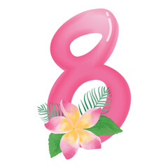 Pink frangipani flower with number 8 illustration