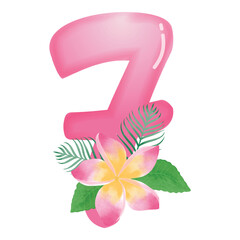 Pink frangipani flower with number 7 illustration