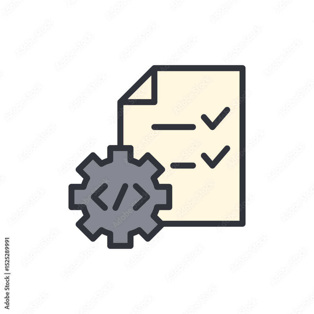 Poster programming management with file and cogwheel depicting configuration
