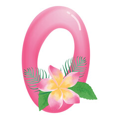 Pink frangipani flower with number 0 illustration