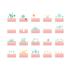 Set of skin care icons, epidermis, skincare product