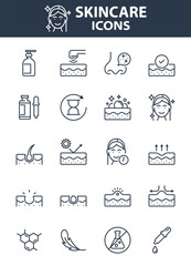 Set of skin care icons, epidermis, skincare product