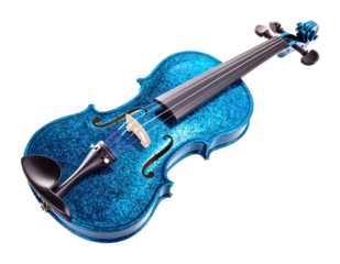 Vibrant blue violin showcase music studio product artistic environment close-up view isolated on transparent background