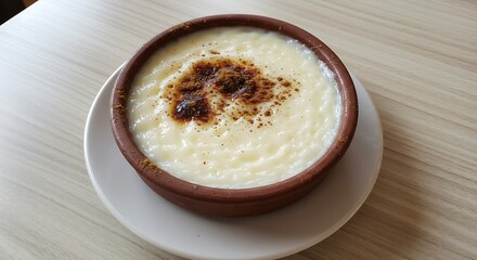 Delicious Turkish Rice Pudding, S?tla?, in a Clay Bowl